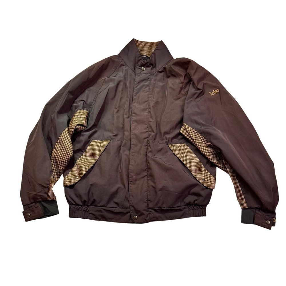 FootJoy DryJoys Mens Large Brown Houndstooth Golf Jacket Windbreaker Full Zip